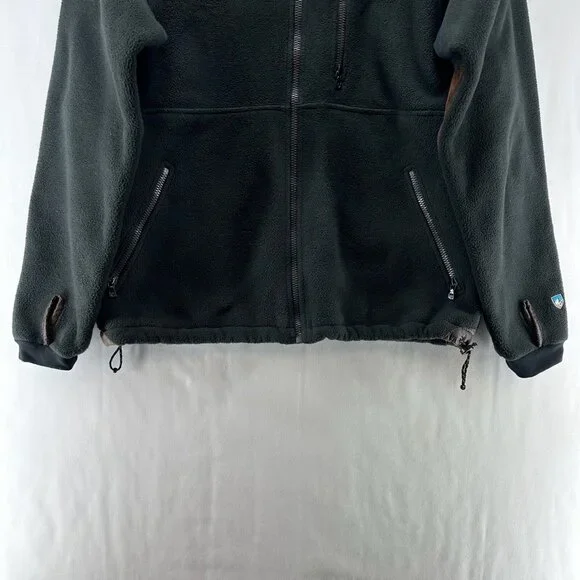 KUHL Jacket Mens Sz M Alpenwurxs Faux Leather Trim Sherpa Fleece Full Zip Black - Picture 5 of 12